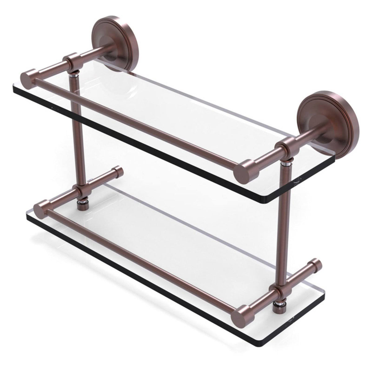Antique Copper Double Glass Shelf with Gallery Rail Q4642
