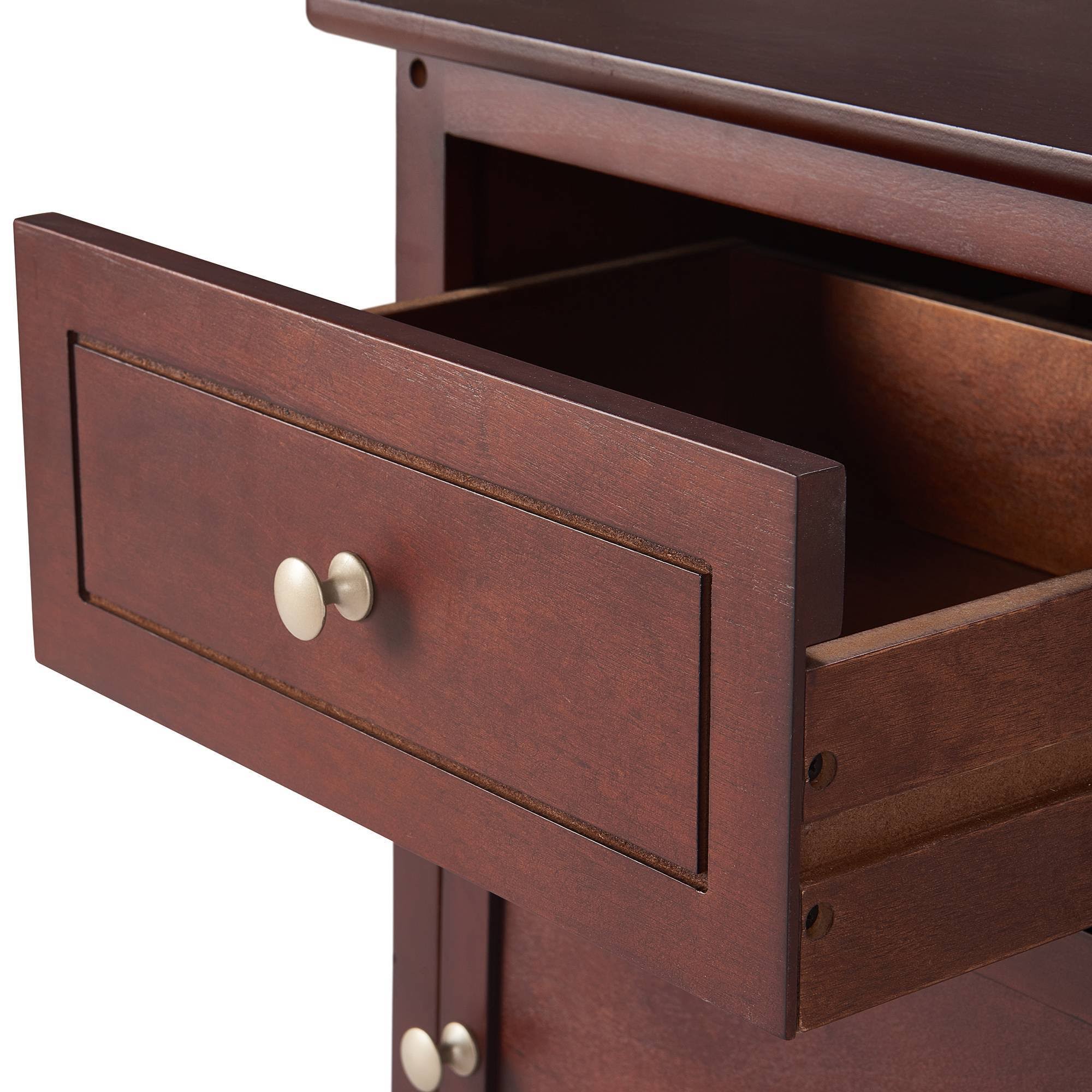 Walnut Side Table with Drawer and Storage Cabinet F210