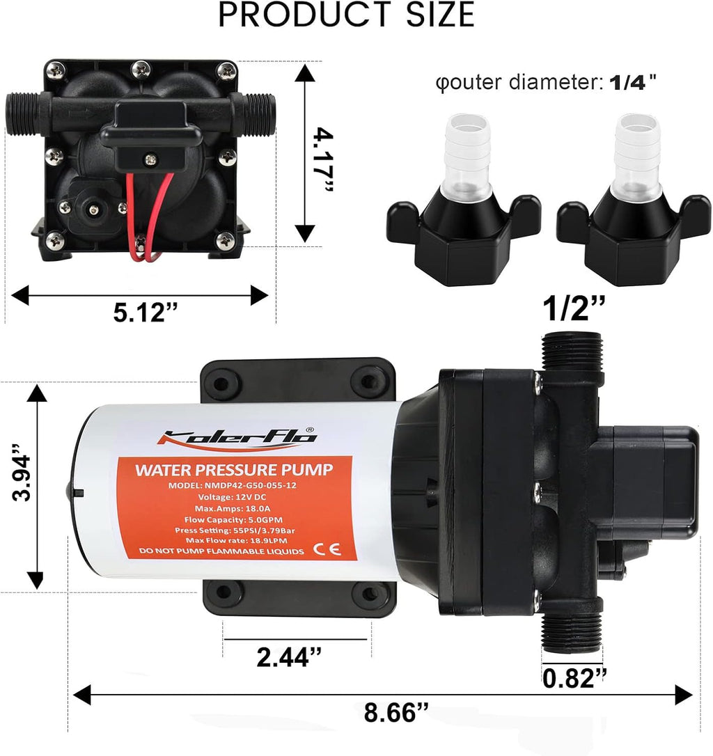 12V 5.0 GPM 55 PSI Self Priming Diaphragm Water Pump B606