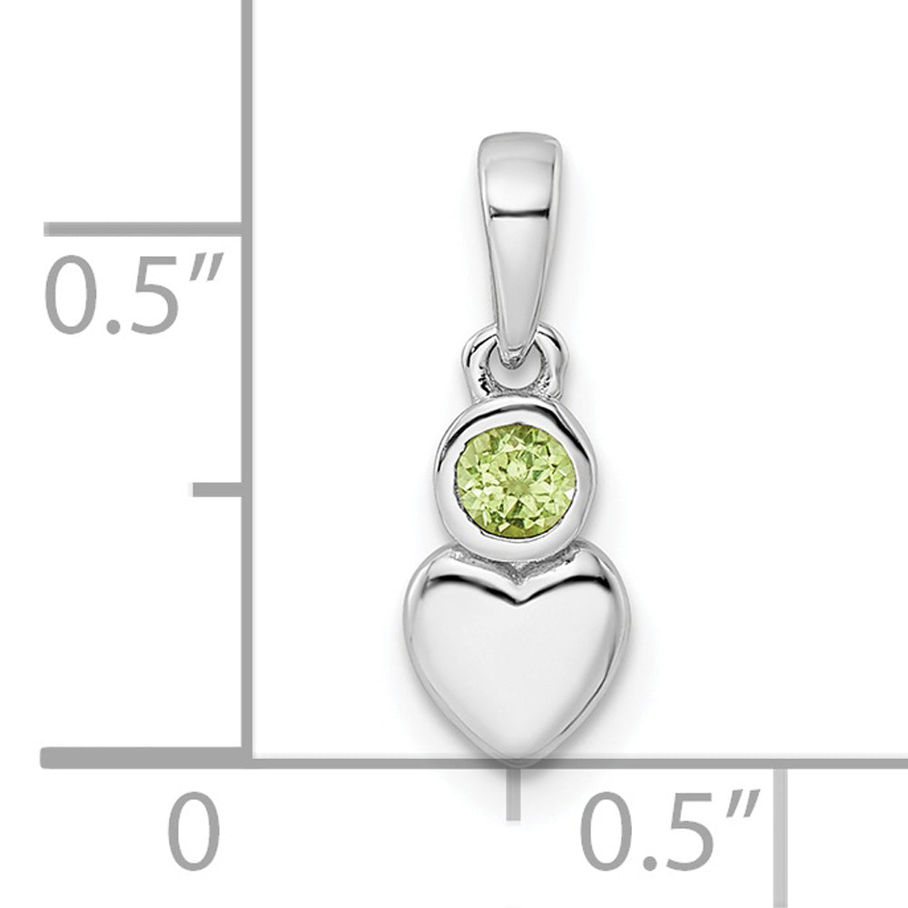 Sterling Silver Rhodium-Plated Peridot Heart Charm Pendant with Cable Chain Necklace 18'' O648