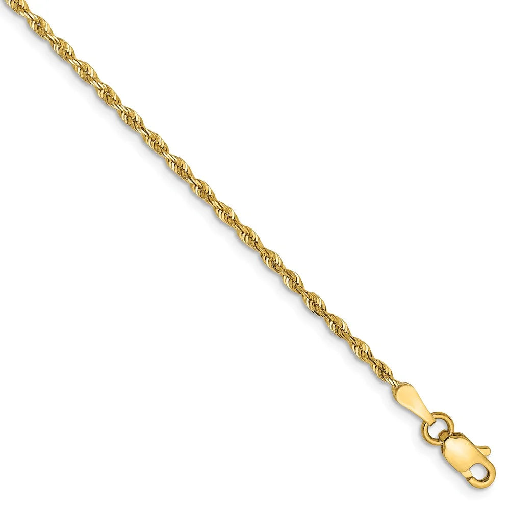 14kt Yellow Gold Diamond-cut Rope Chain Anklet 9 inch Z16653