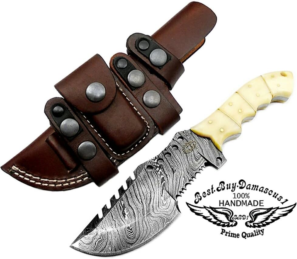 Camel Bone 9.5'' Fixed Blade Damascus Steel Hunting Knife U28695