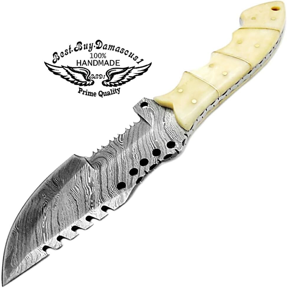 Camel Bone 9.5'' Fixed Blade Damascus Steel Hunting Knife U28695