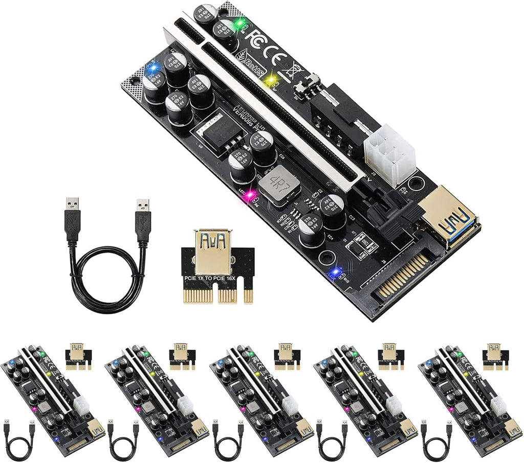 PCIE Riser 10 Solid Capacitors with RGB LED Light & 60cm USB 3.0 Extension Cable, Pack of 2 R6730