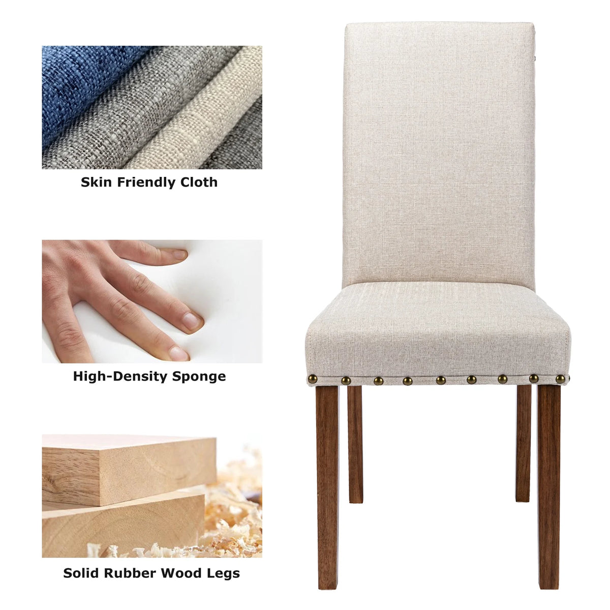 Beige Linen Solid Wood Parson Chair Set of 6 H5913