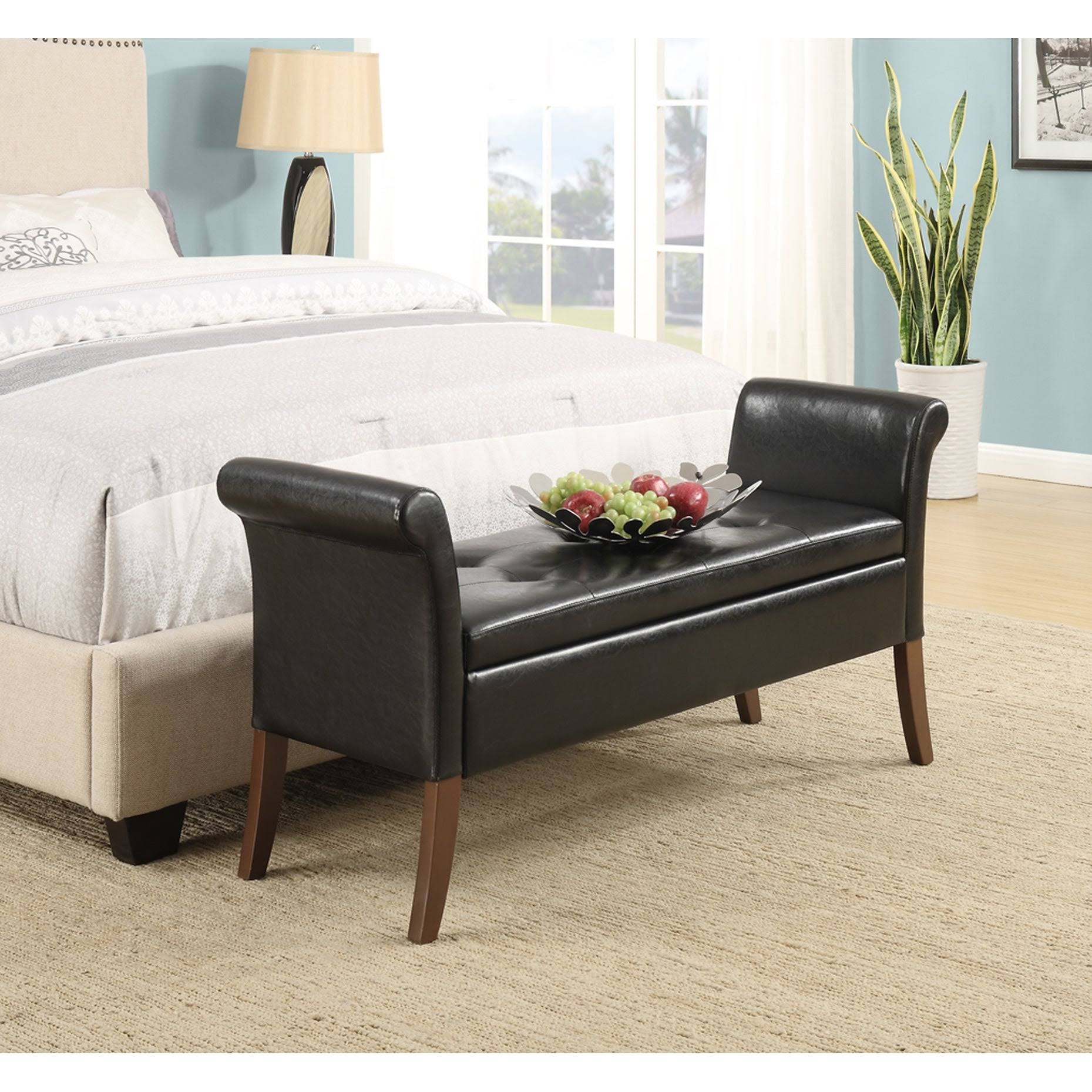 Espresso Faux Leather Storage Bench W199