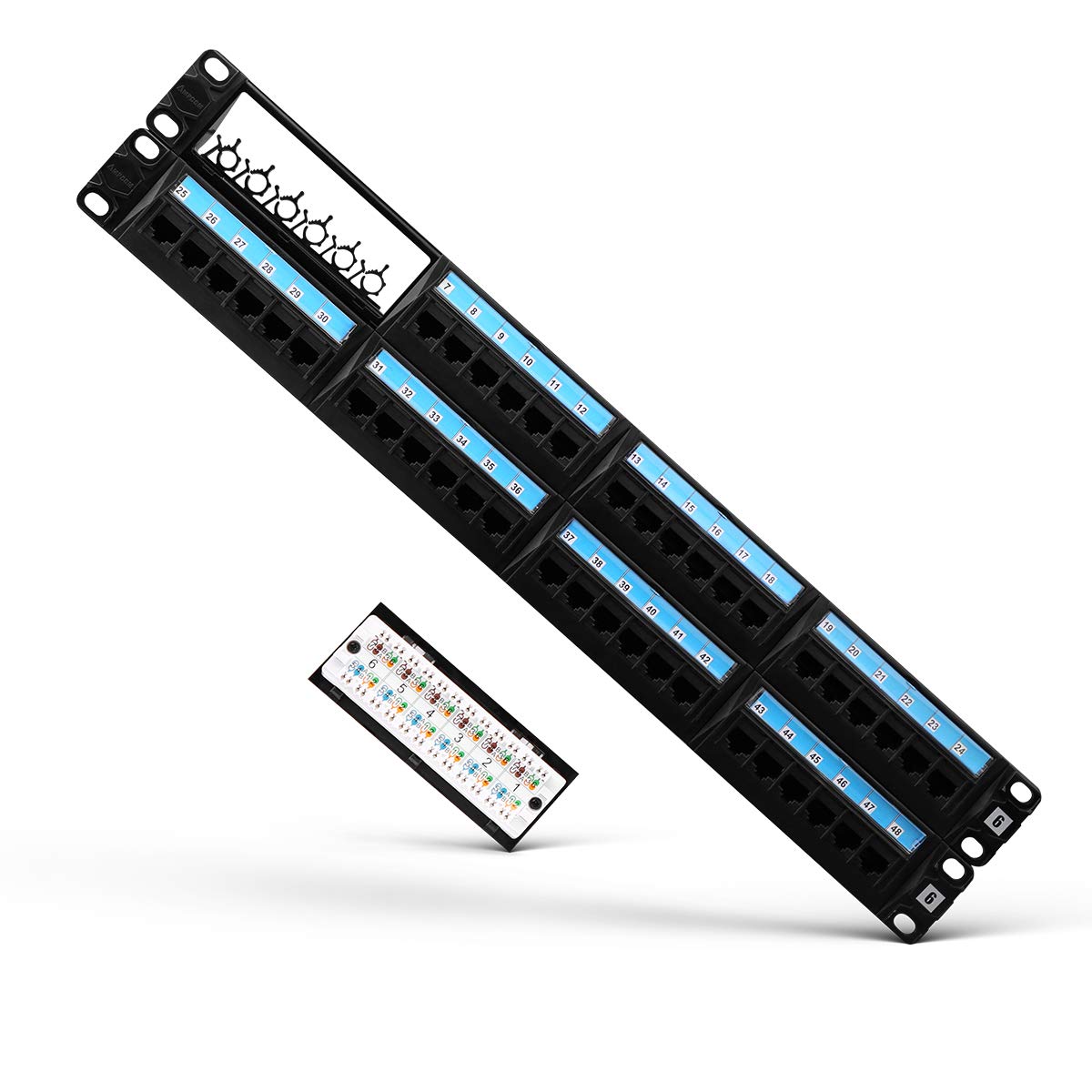 48 Ports Rack Mount CAT6 Patch Panel 2U 19 inch RJ45 Ethernet 568A 568B Gold Plated with Rear Cable Support Bar Pack of 2 C526