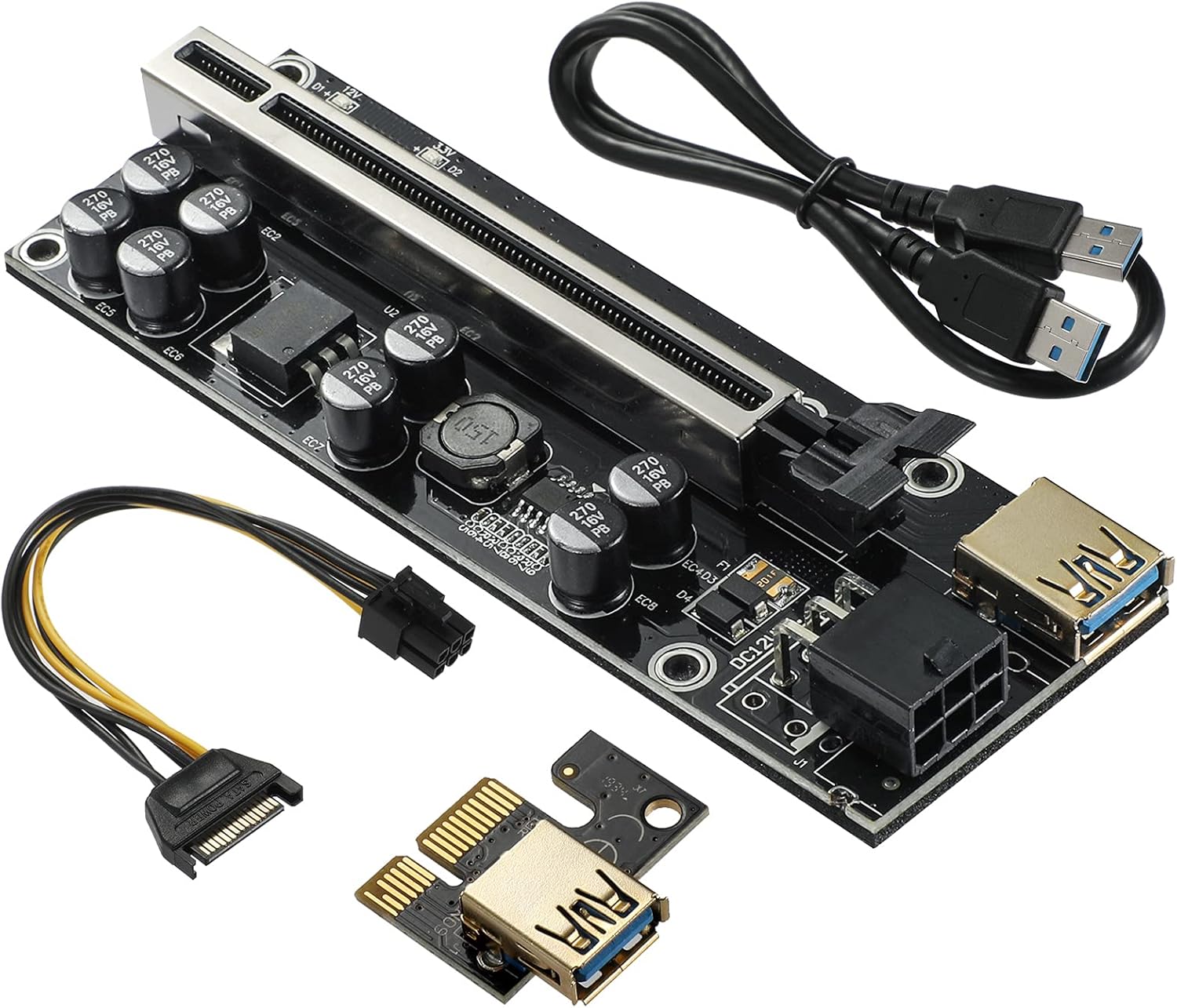 PCIE Riser 10 Solid Capacitors with RGB LED Light & 60cm USB 3.0 Extension Cable, Pack of 2 R6730