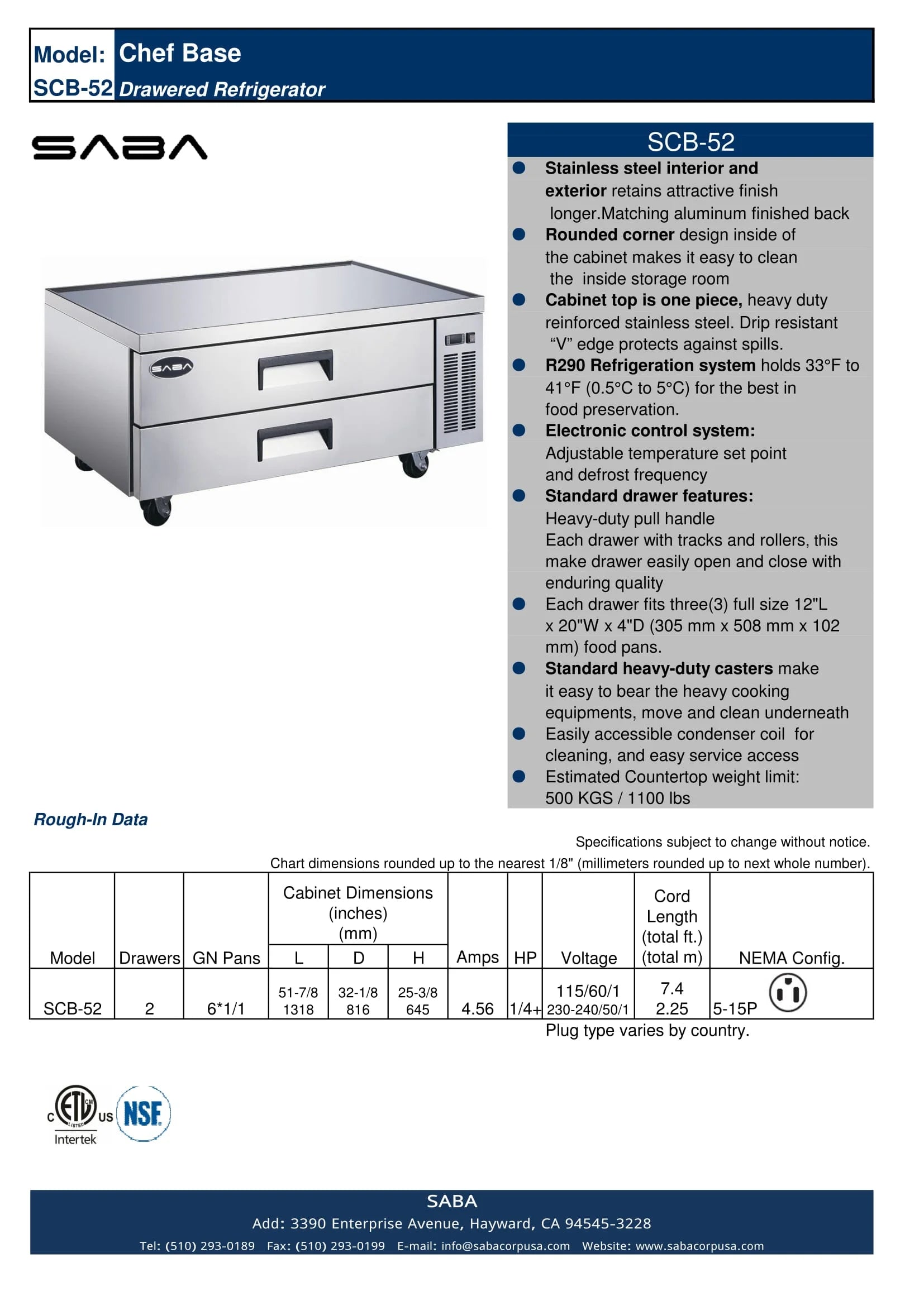 52" Chef Base 2 Drawer Refrigerator V8846