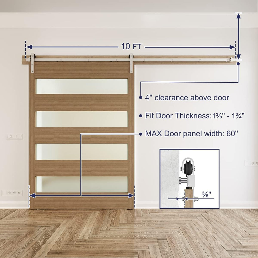 Brushed Nickel Sliding Barn Door Hardware Kit, Fit 36"-40" Wide Door Panel H6824