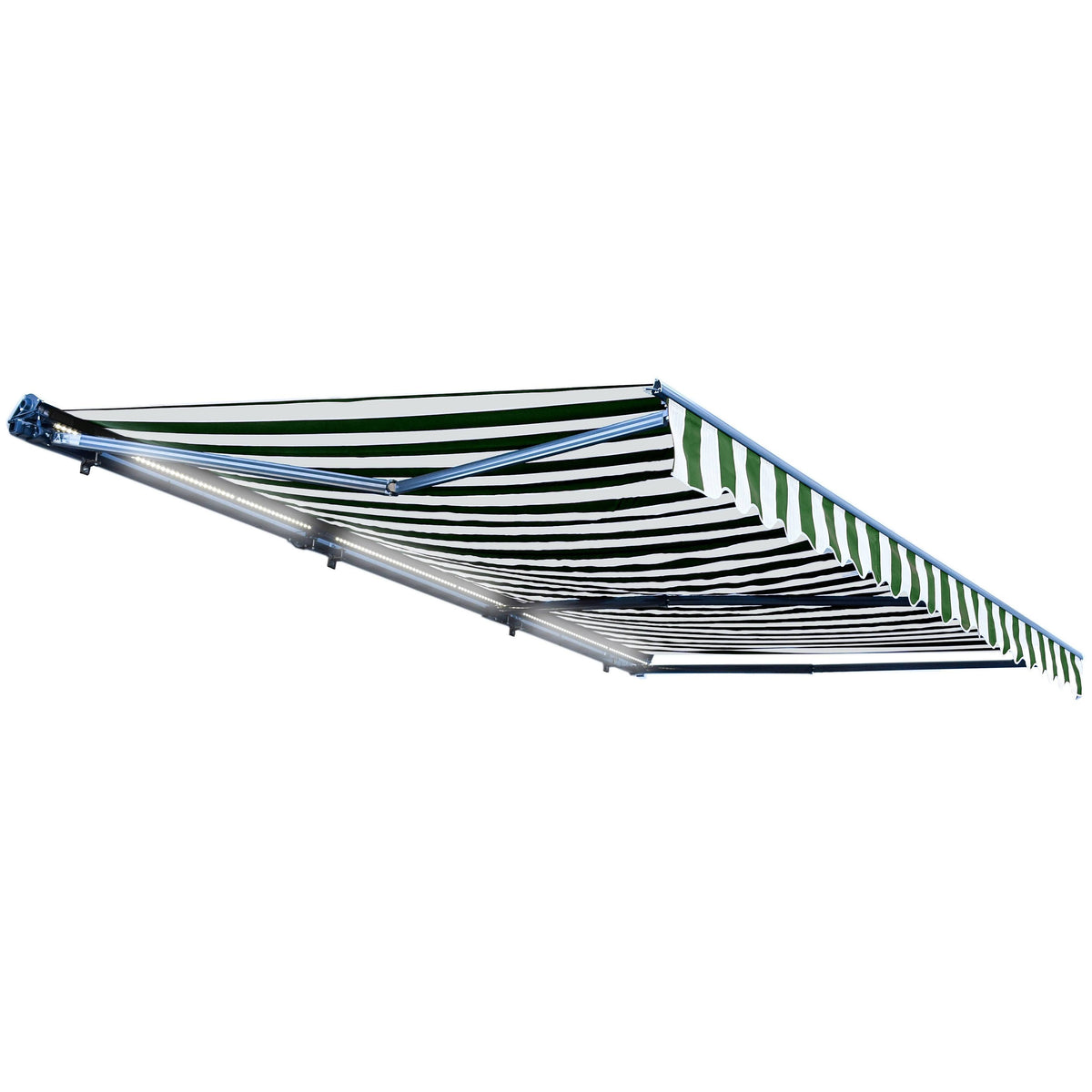 Motorized LED Half Cassette Retractable Awning 12 x 10 Feet, Green/White L129793