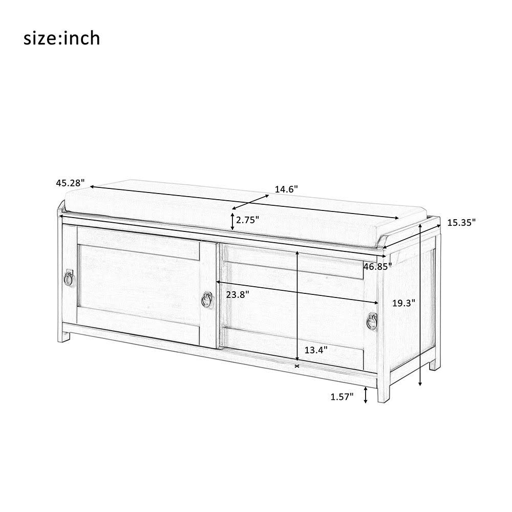 Black Wood Storage Bench with 2 Cabinets B43301
