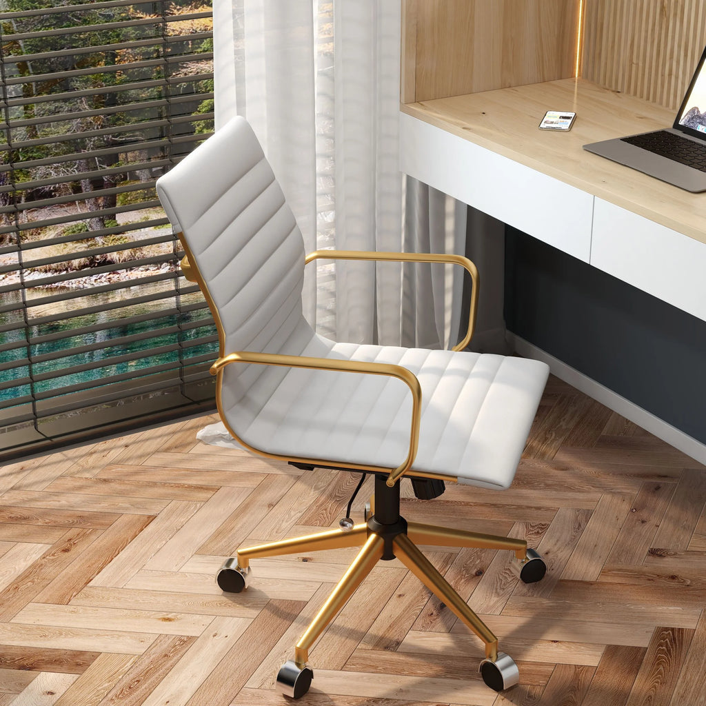 White Leather Adjustable Swivel Office Chair Y9398