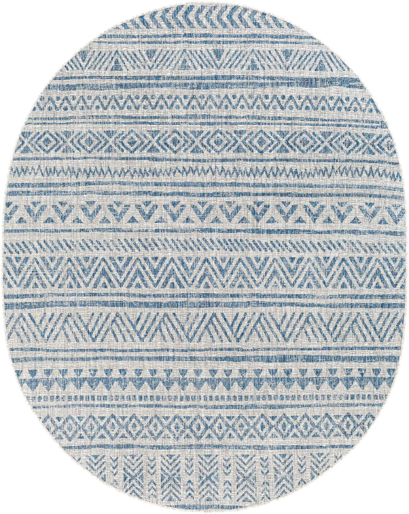 Dark Blue Oval Outdoor Area Rug R73258