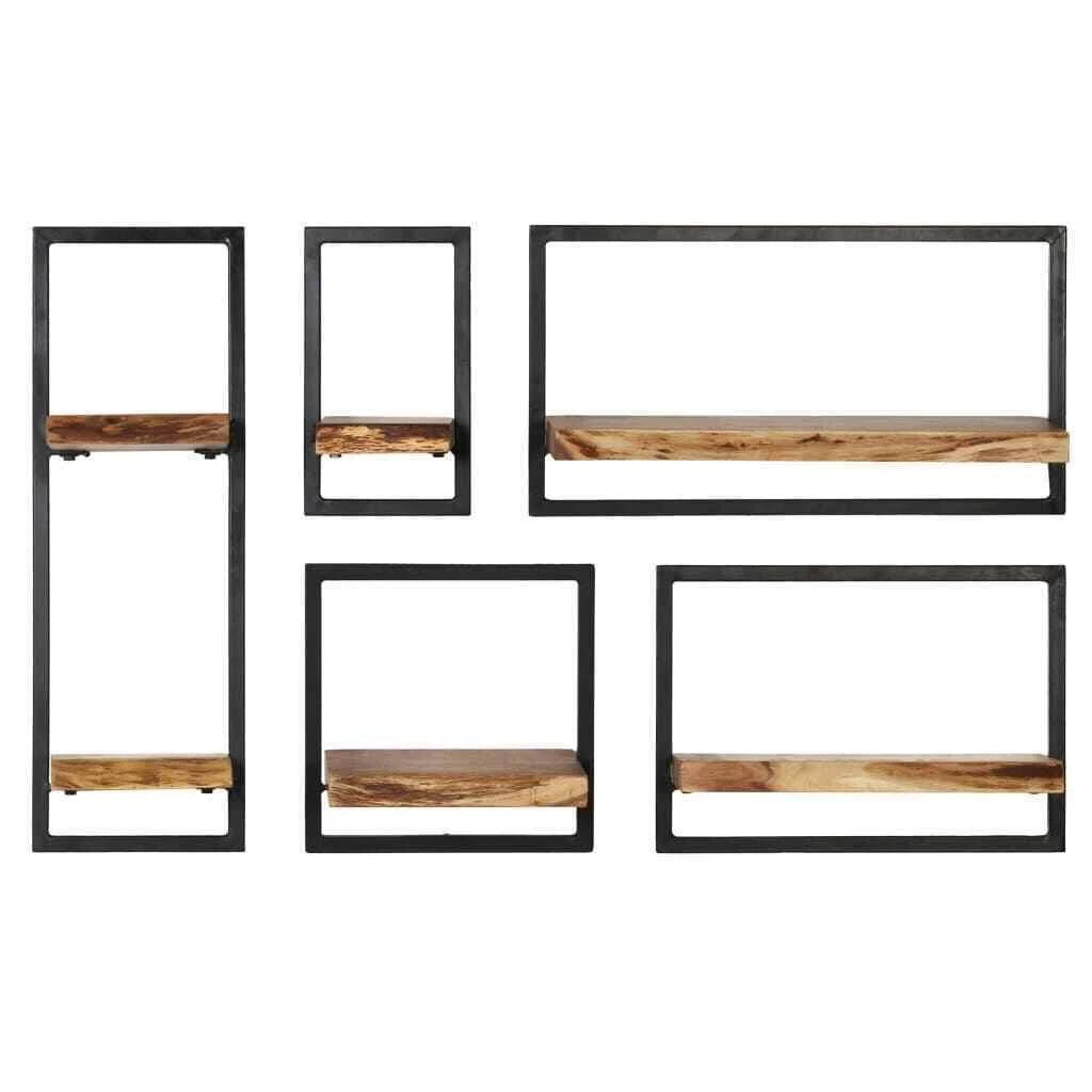 5 Piece Solid Acacia Wood and Steel Wall Shelf Set R660615