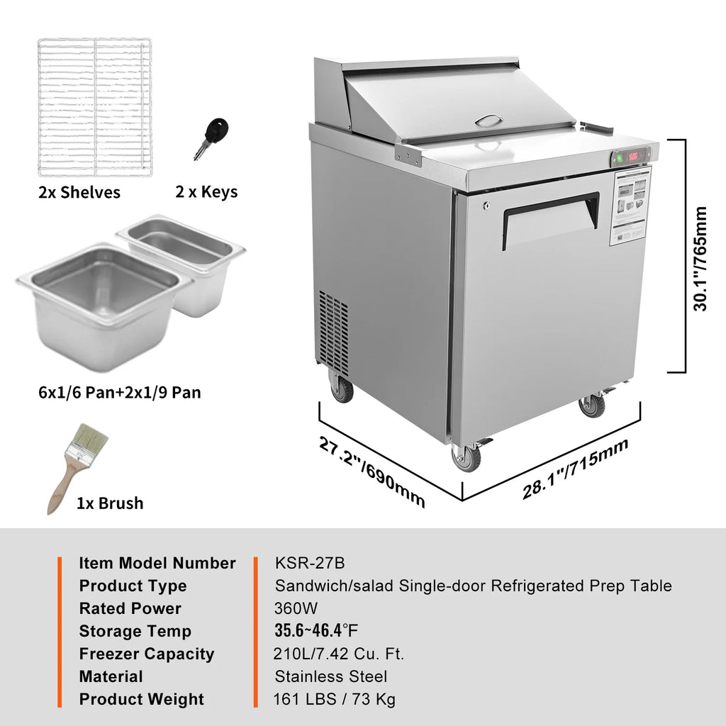 Refrigerated Sandwich Salad Prep Table 1 Door Holds 8 Pans E53246