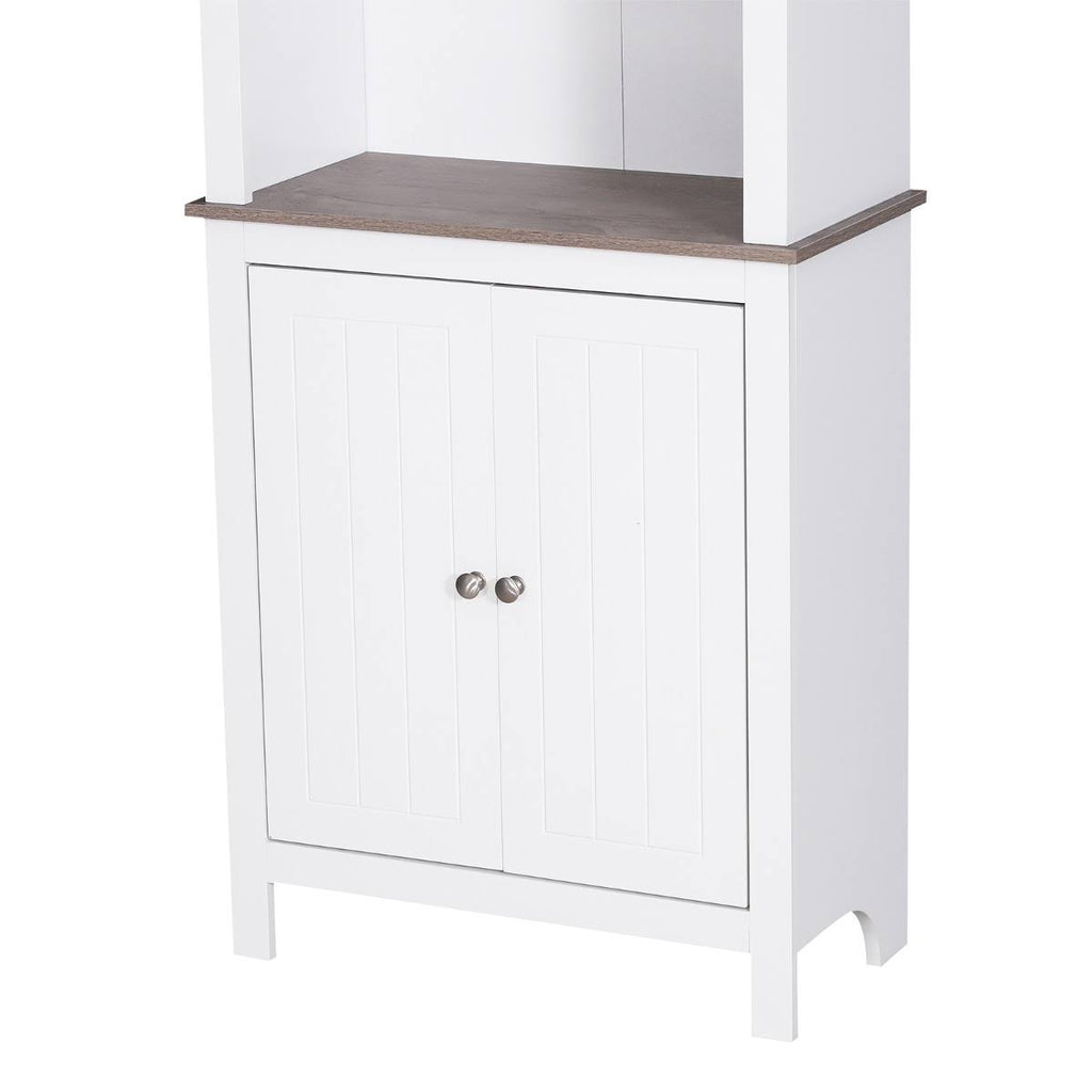 White Wood Free Standing Bathroom Linen Tower Storage Cabinet K954686