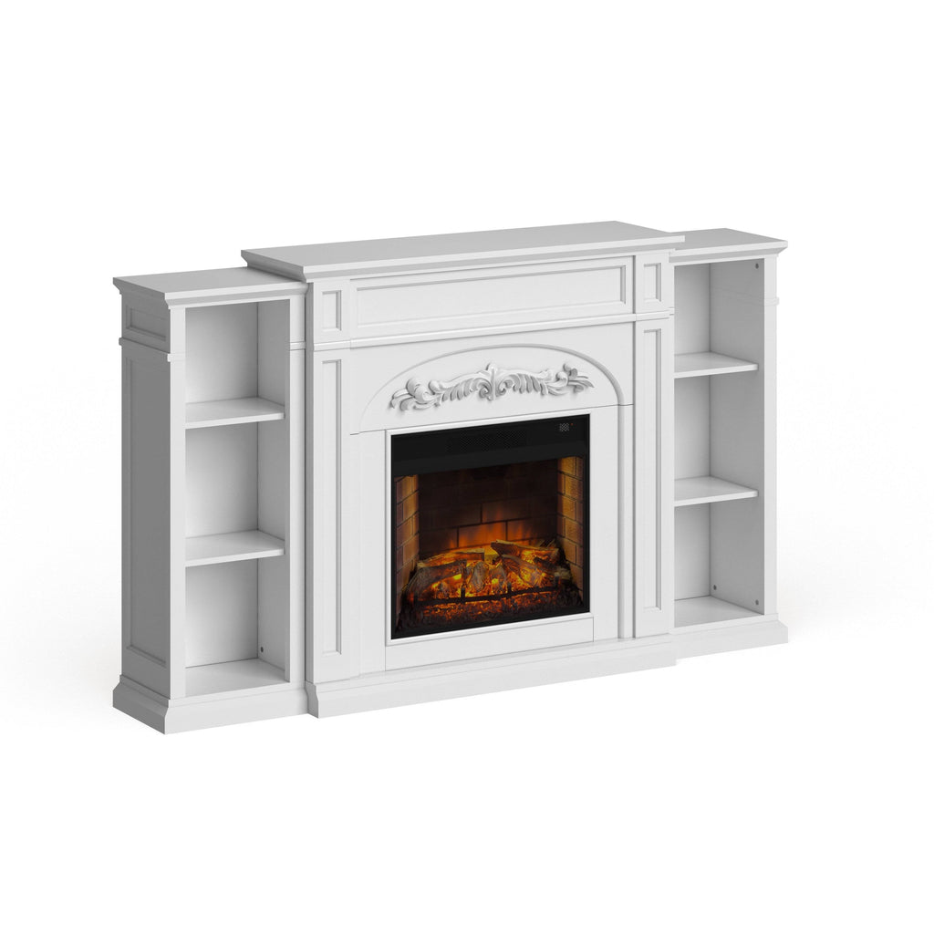 White Bookcase Electric Fireplace Brick M706