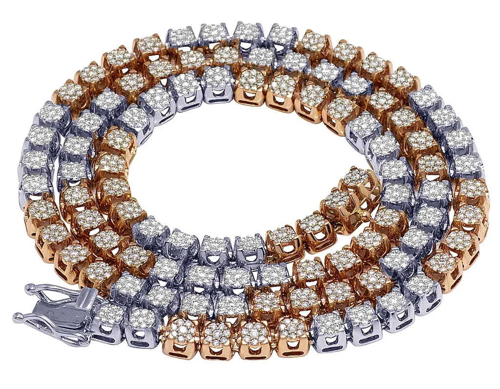 10K Two Tone Gold Diamond Cluster Chain Necklace 10 CT 24" R6274