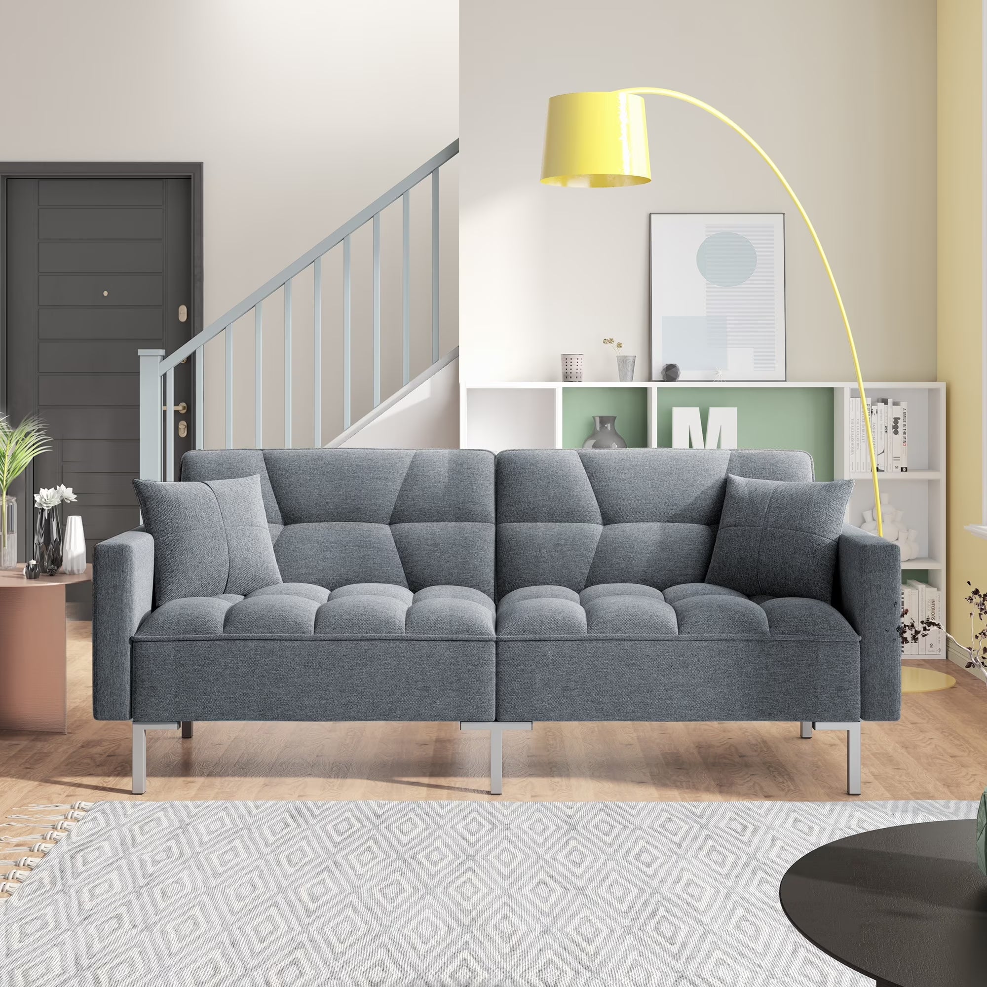 Dark Gray Linen Convertible Folding Futon Sofa Bed V712