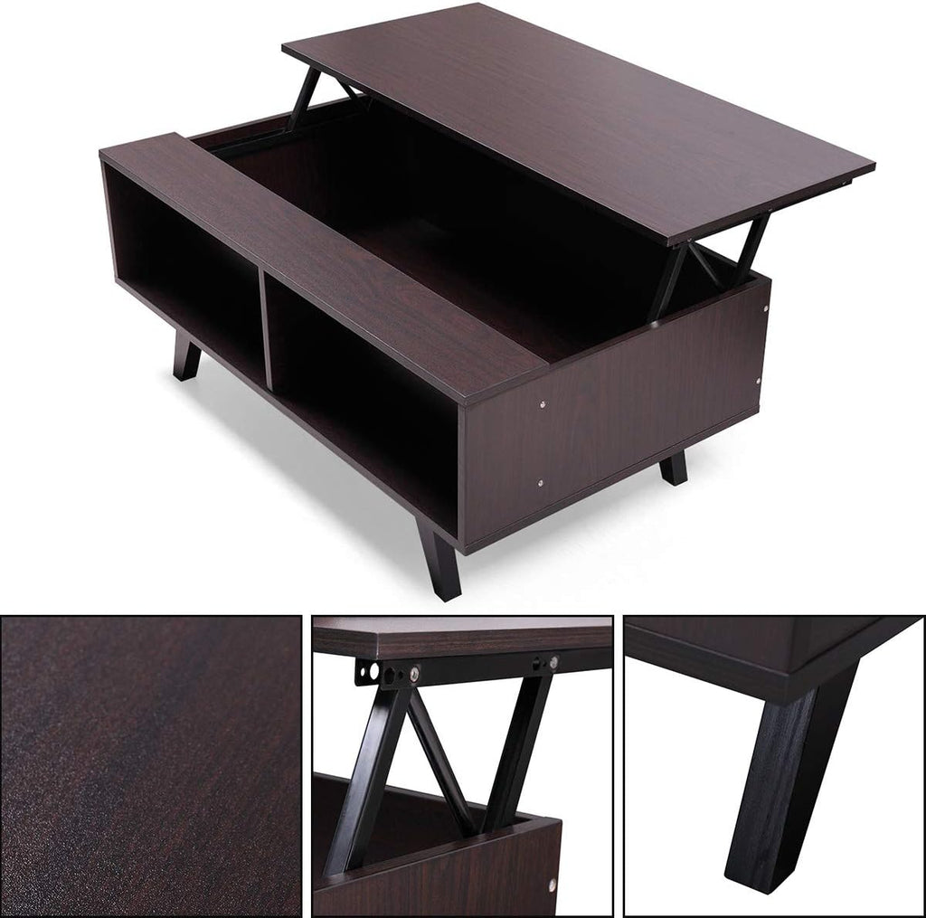 Walnut Lift Top Coffee Table with Hidden Compartment and Storage Cabinet D48009