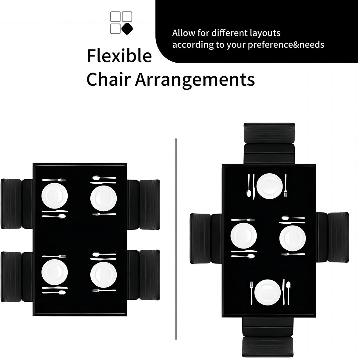 5 Piece Dining Table Set with Tempered Glass Table and 4 Faux Leather Chairs C5909