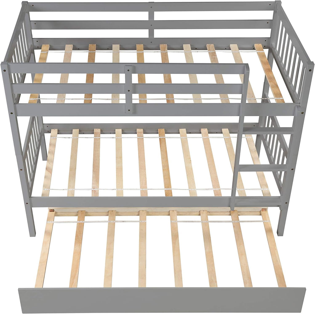 Twin Over Twin Solid Wood Bunk Beds with Trundle and Safety Rail and Ladder J646613