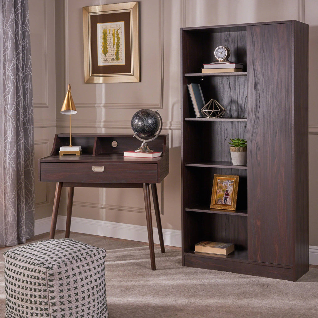 Gray Oak Office Desk and Bookcase Set D3132