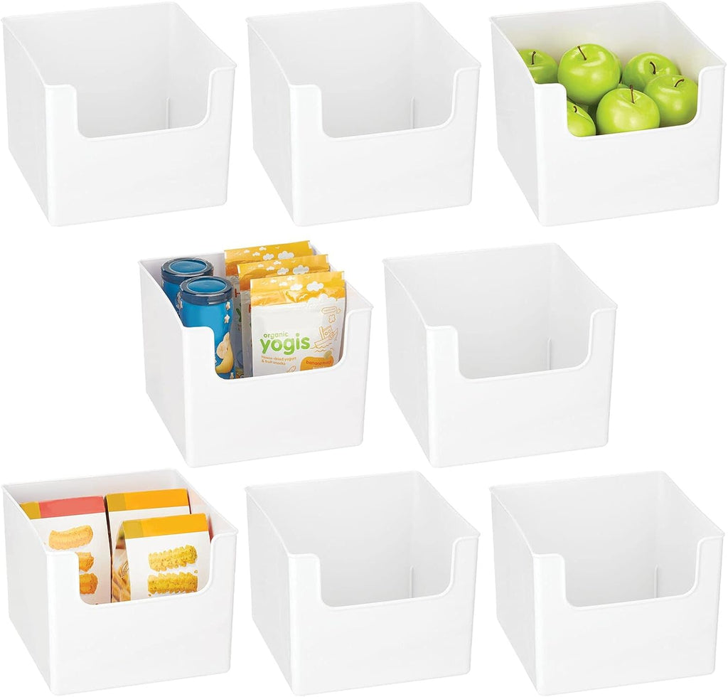 White Plastic Open Front Storage Organizer Bin Basket, 8 Pack H211351