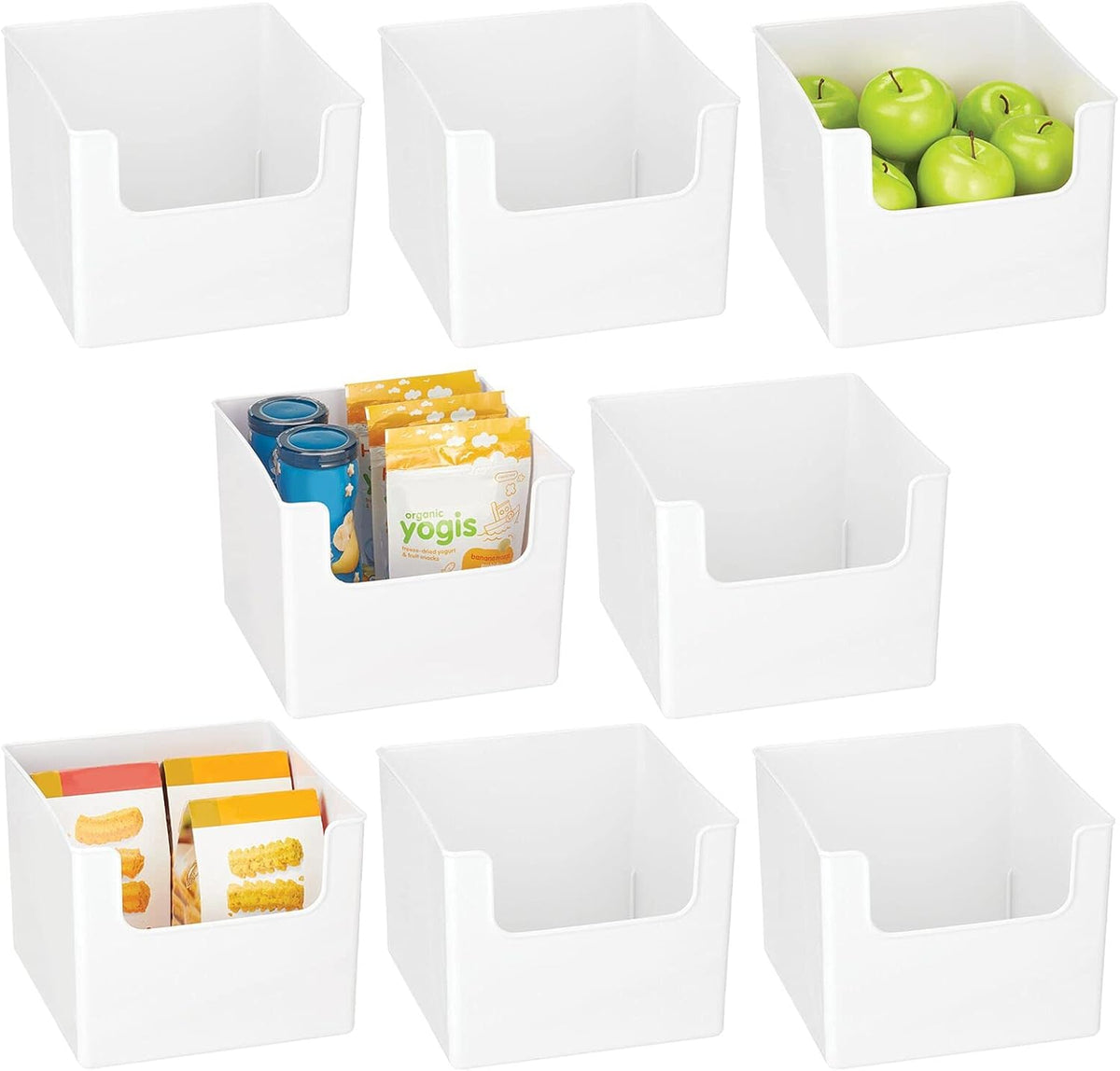 White Plastic Open Front Storage Organizer Bin Basket, 8 Pack H211351