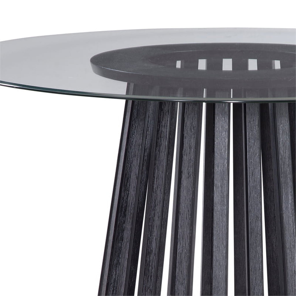 Black Round Glass and Wood Dining Table P9418