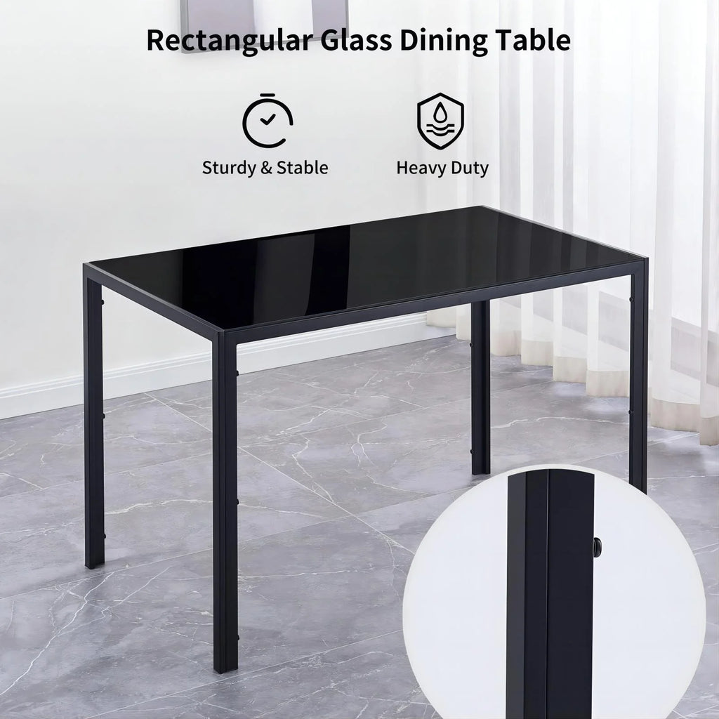 5 Piece Dining Table Set with Tempered Glass Table and 4 Faux Leather Chairs C5909