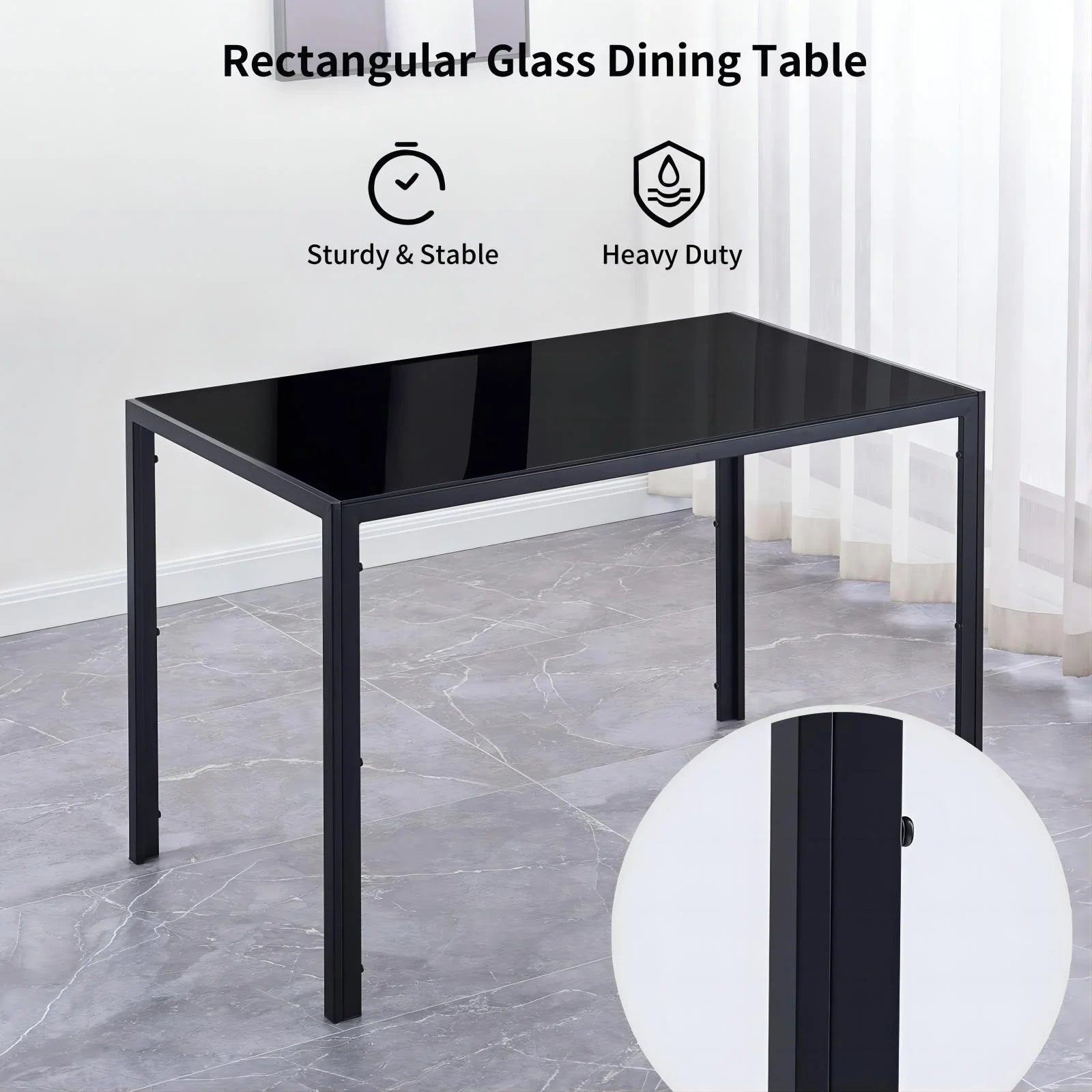 5 Piece Dining Table Set with Tempered Glass Table and 4 Faux Leather Chairs C5909