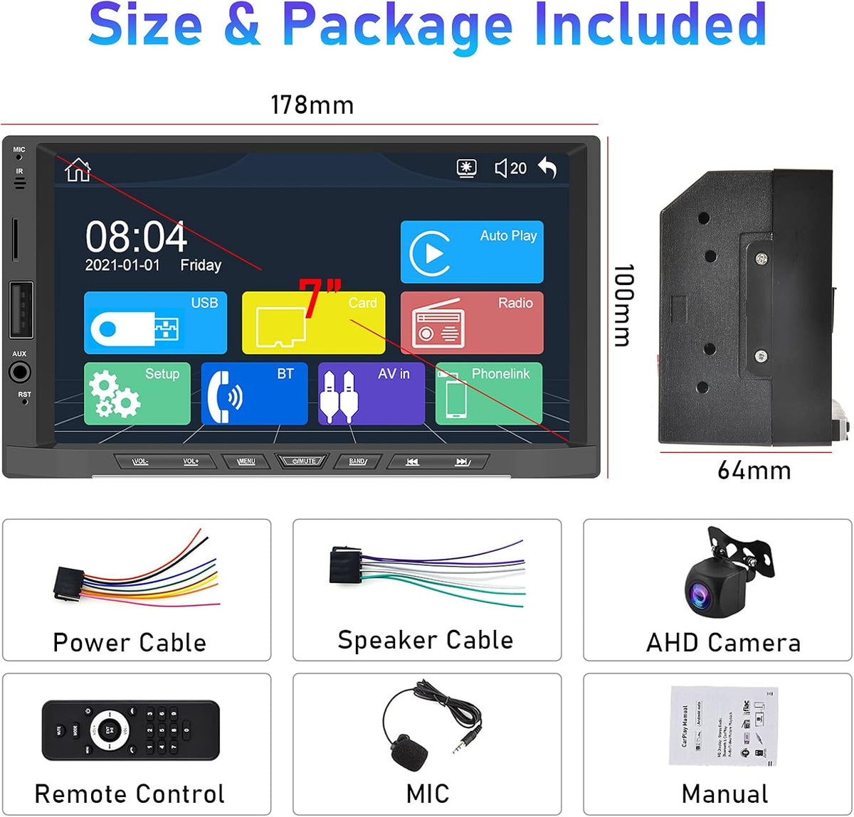 7'' Touch Screen Car Stereo Radio with Bluetooth, FM Radio, Mirror Link U411