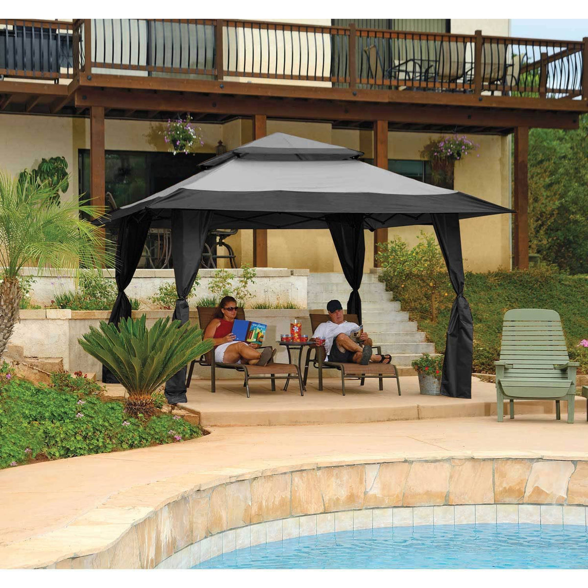 Gray Instant Gazebo Canopy with Bug Screen Z21017