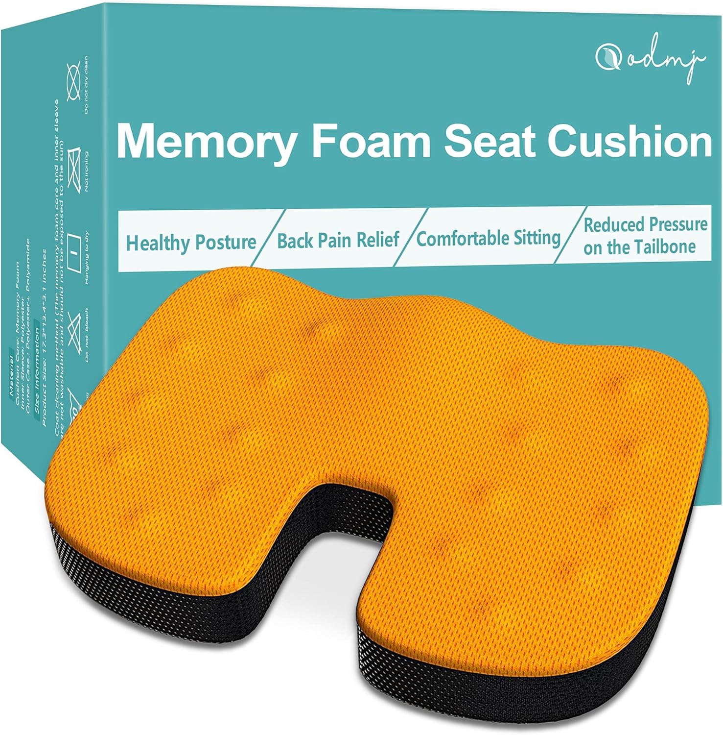 Orange Ergonomic Memory Foam Seat Cushion with Non Slip Base Q13031