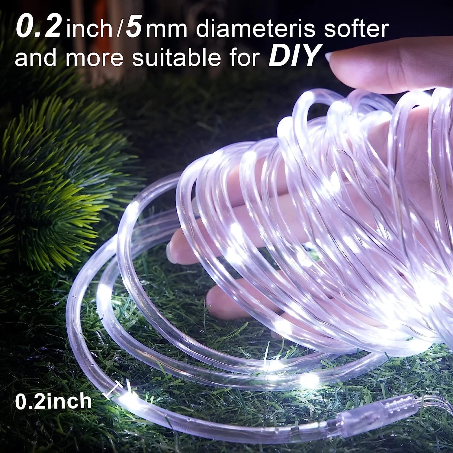 100 LED Battery Operated Rope Lights, 33Ft White String Lights (2 Pack) X7400