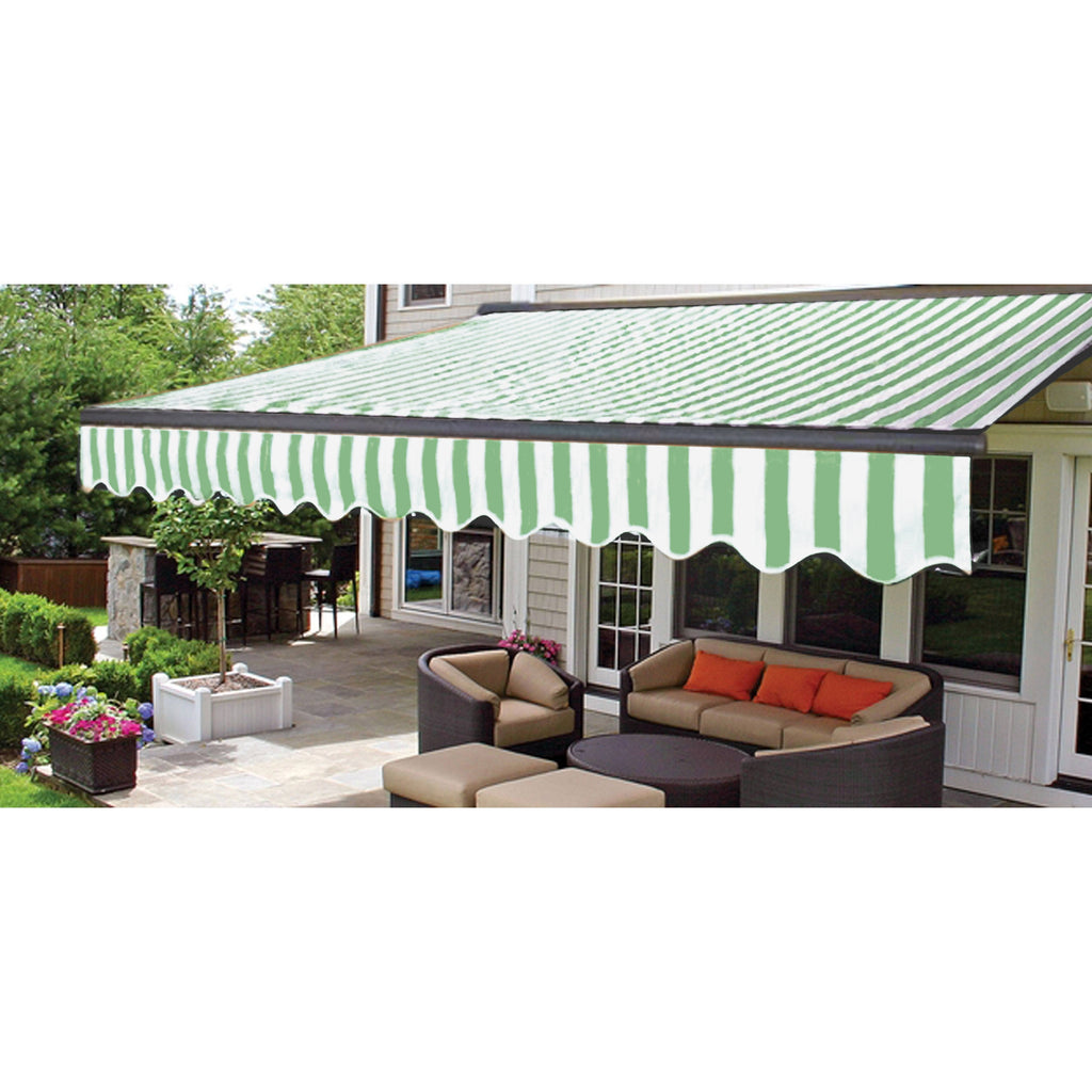 Motorized LED Half Cassette Retractable Awning 12 x 10 Feet, Green/White L129793