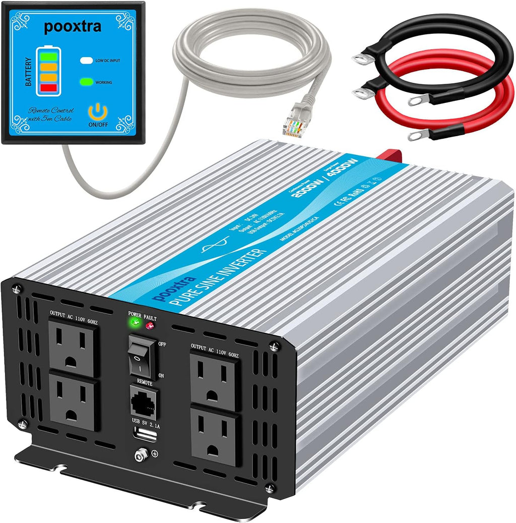1000 watt Pure Sine Wave Power Inverter 12V to 110V with 4 AC E873995