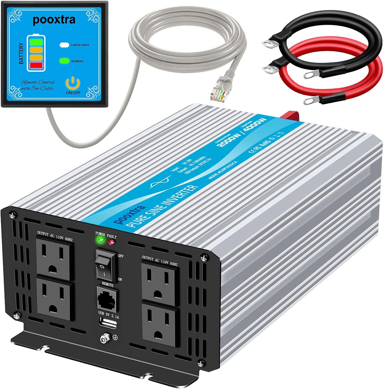 1000 watt Pure Sine Wave Power Inverter 12V to 110V with 4 AC E873995