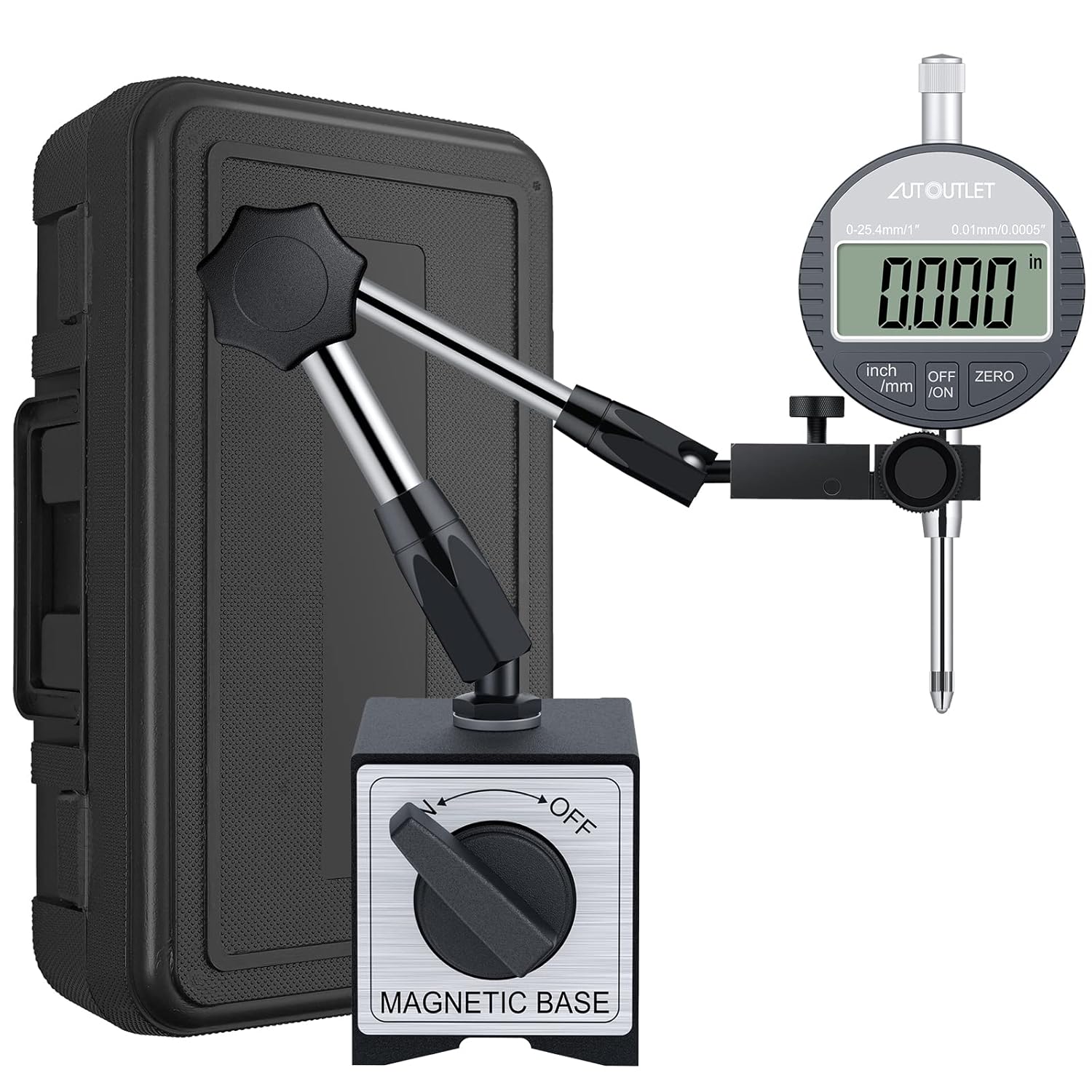 Digital Dial Indicator and Magnetic Base Kit with Portable Case, 25.4mm/1'', 16 Inch, 176Lbs Max Pull, Pack of 2 C326