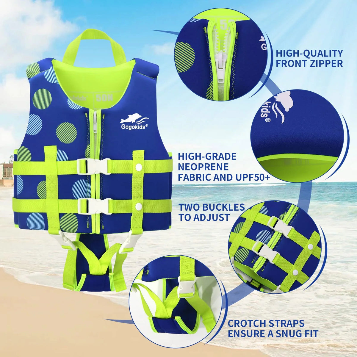 Blue Inflatable Kids Life Jacket with Adjustable Safety Strap E749