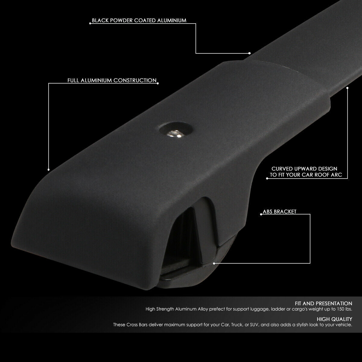 Black Aluminum Bolt-On Roof Rail Cross Bar N724