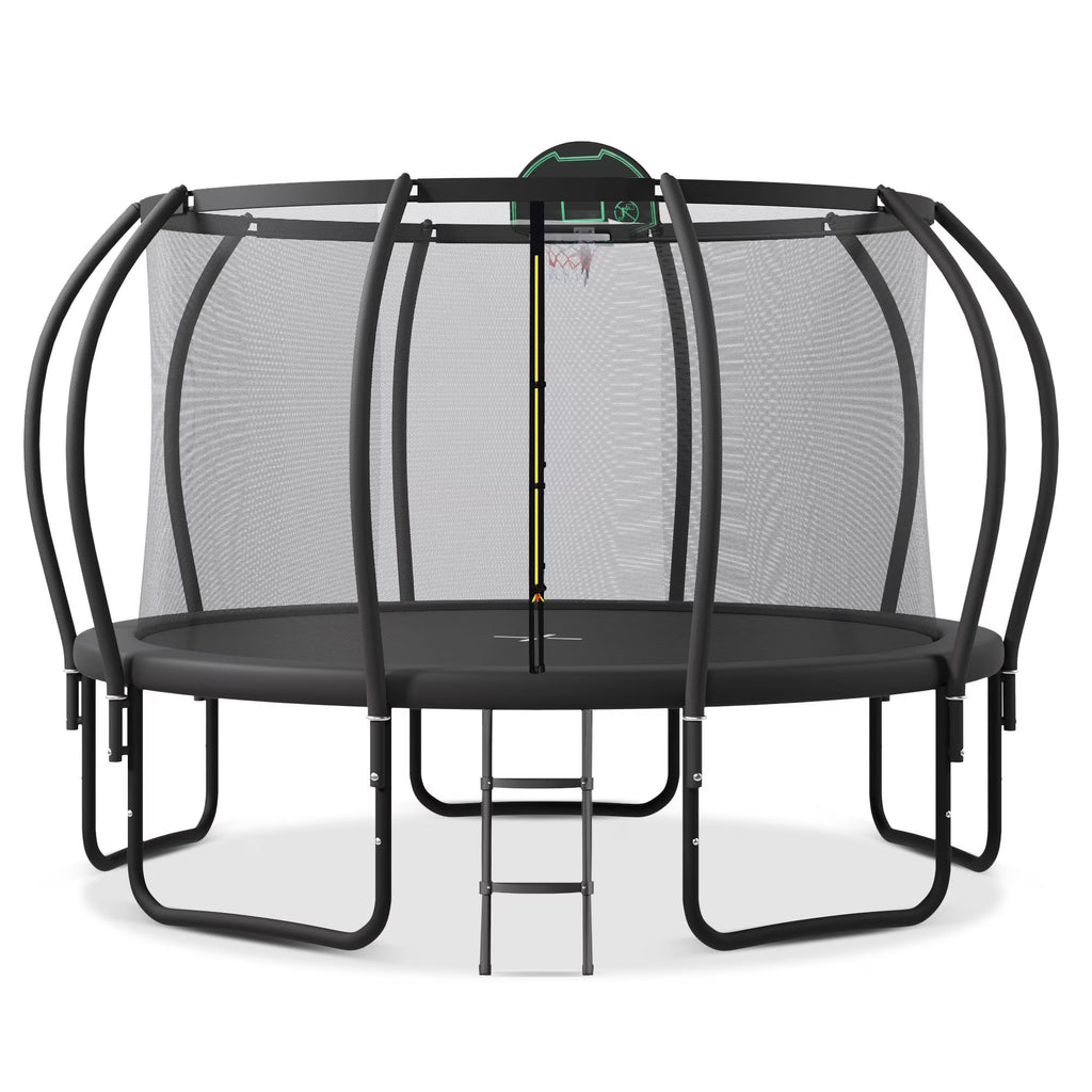 1200LBS 12FT Round Trampoline with Enclosure, Basketball Hoop, Ladder M399329