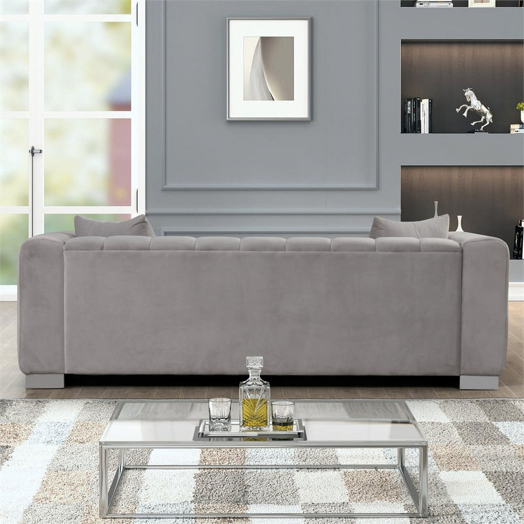 3-PC Velvet Sofa and 2 Armchairs Set Light Gray G80824