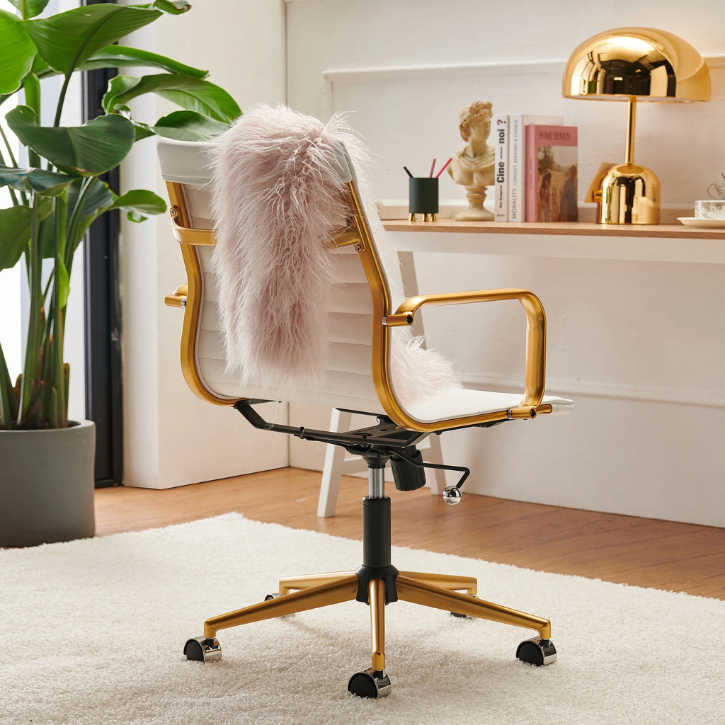 White Leather Adjustable Swivel Office Chair Y9398