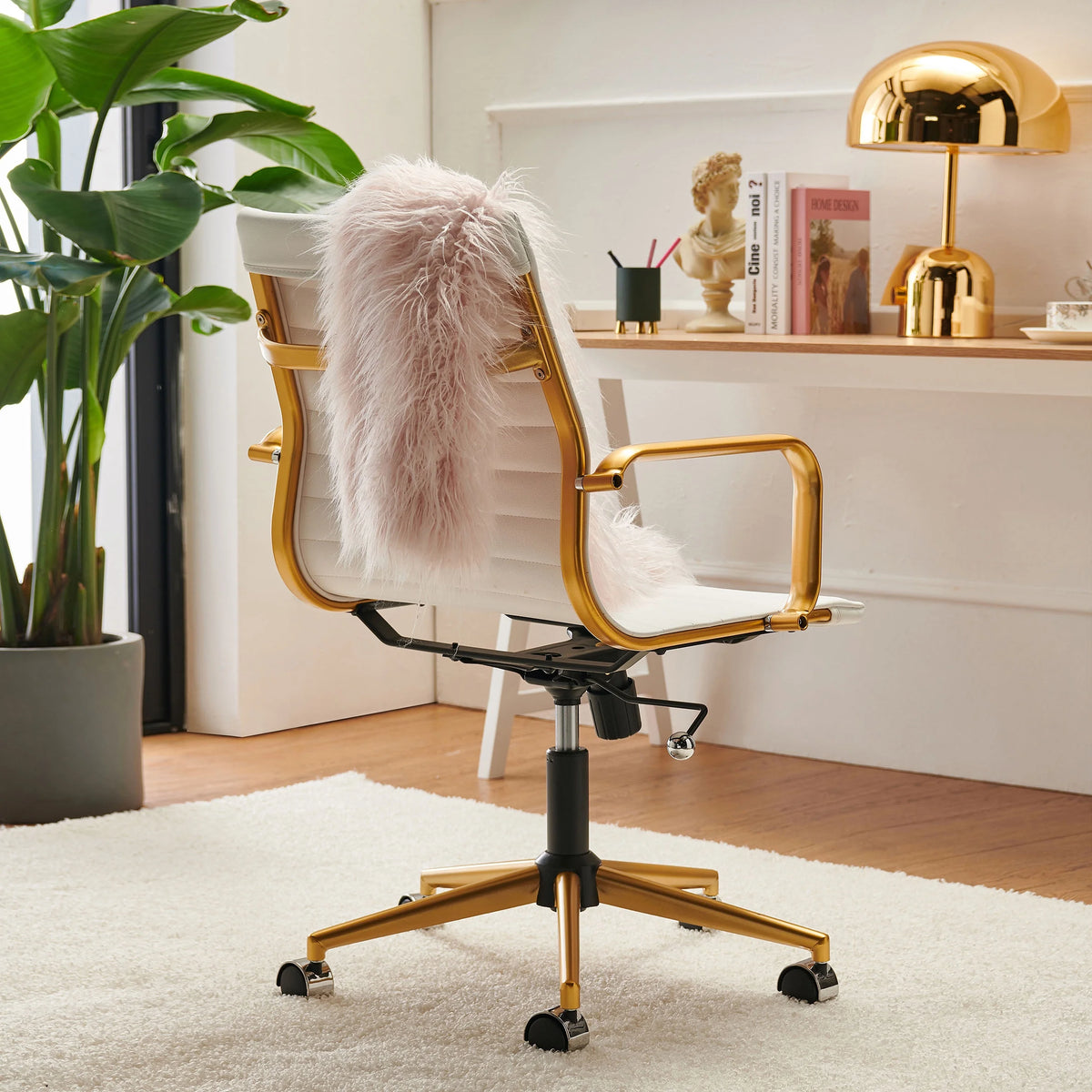 White Leather Adjustable Swivel Office Chair Y9398