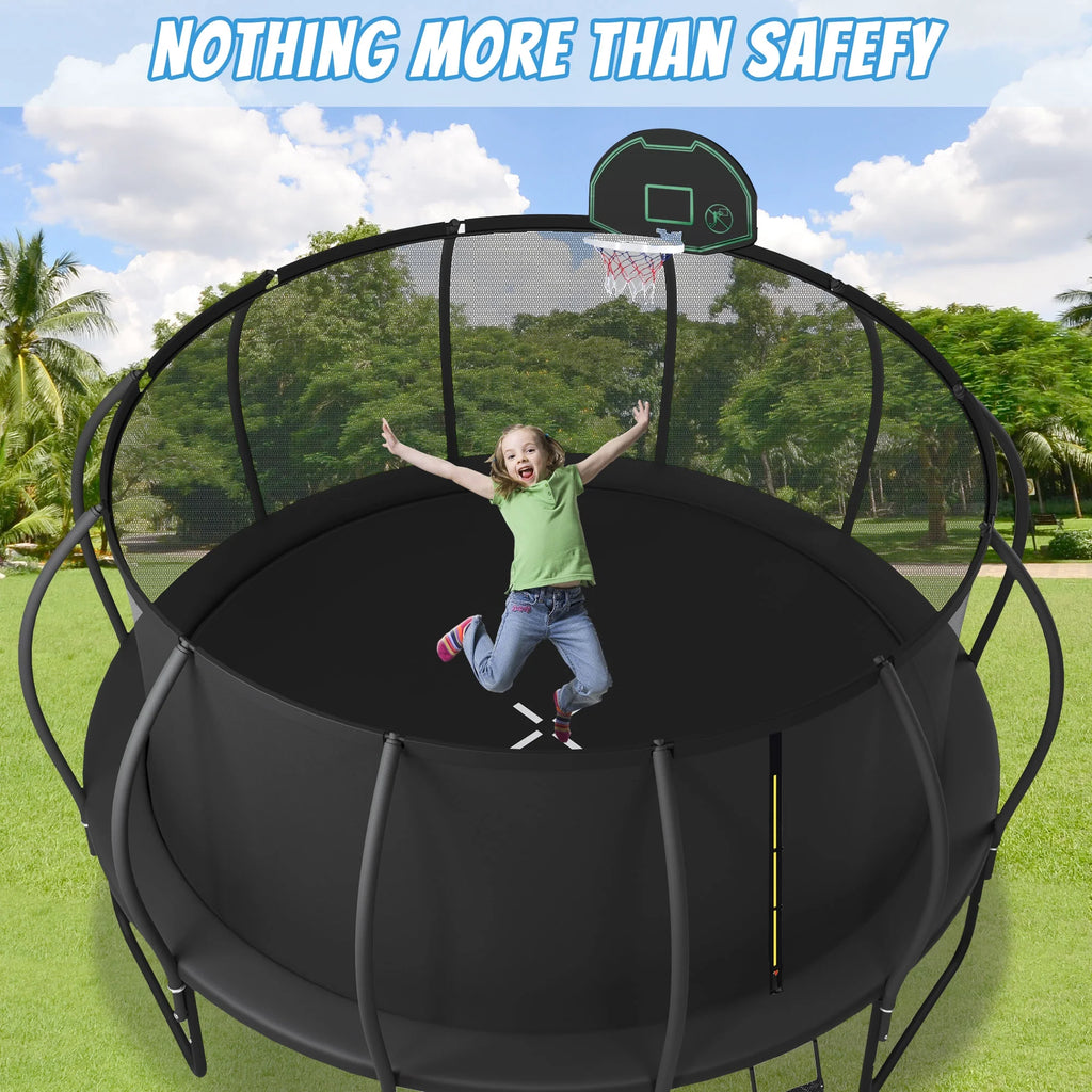 1200LBS 12FT Round Trampoline with Enclosure, Basketball Hoop, Ladder M399329