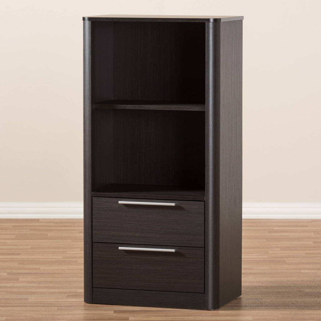 Espresso Brown Finished Wood 2-Drawer Bookcase W961