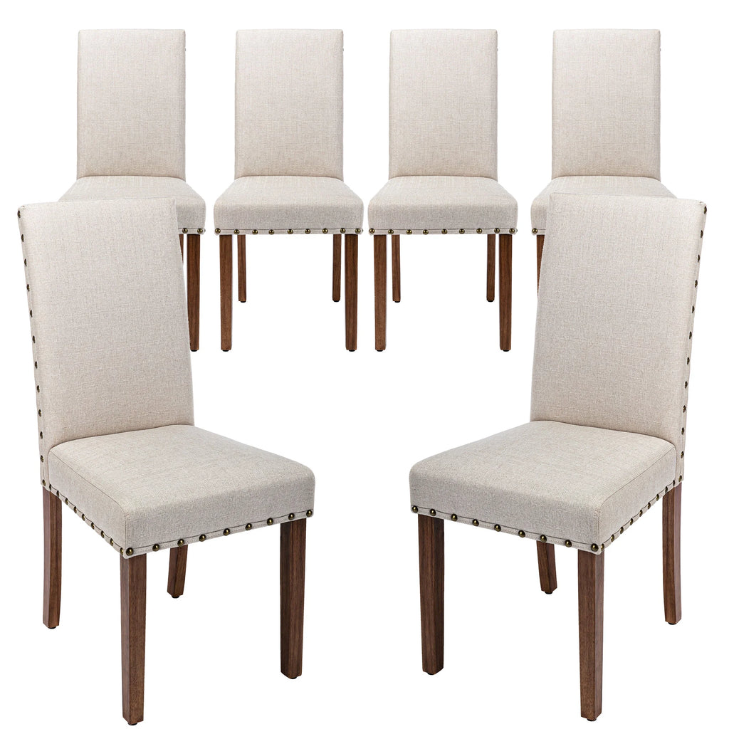 Beige Linen Solid Wood Parson Chair Set of 6 H5913